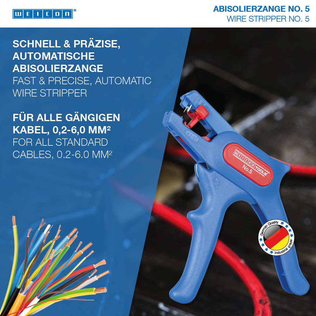 WEICON Wire Stripper No. 5 automatic diameter adjustment speeds setup and protects conductors.