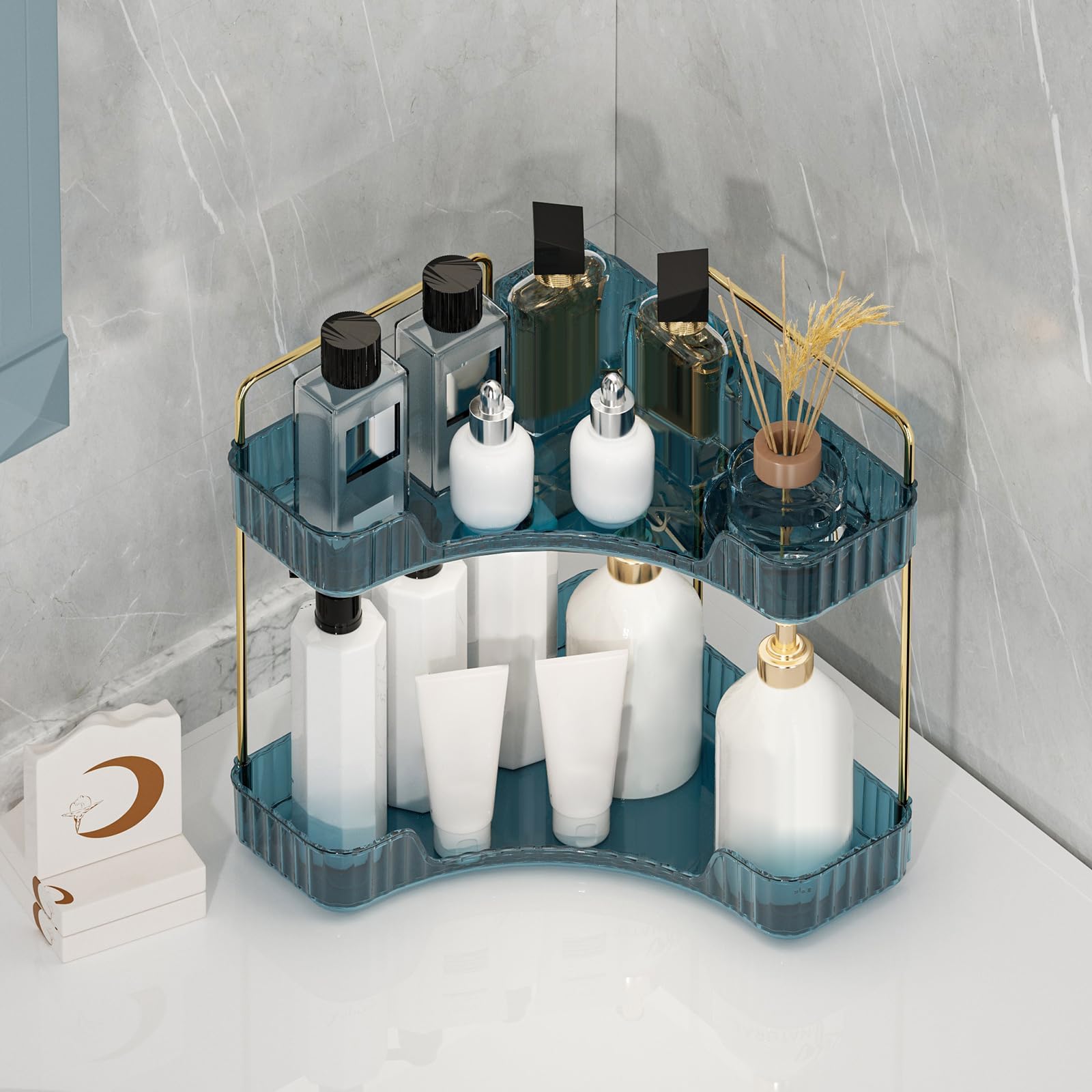 Weidace perfume and makeup holder blue on countertop for daily use