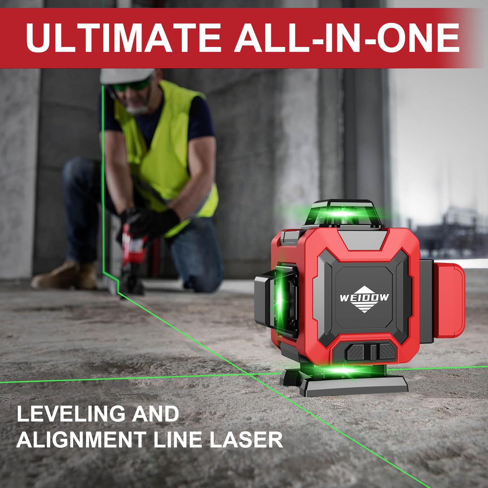 WEIDDW 4D laser level cross lines guide accurate framing and alignment.