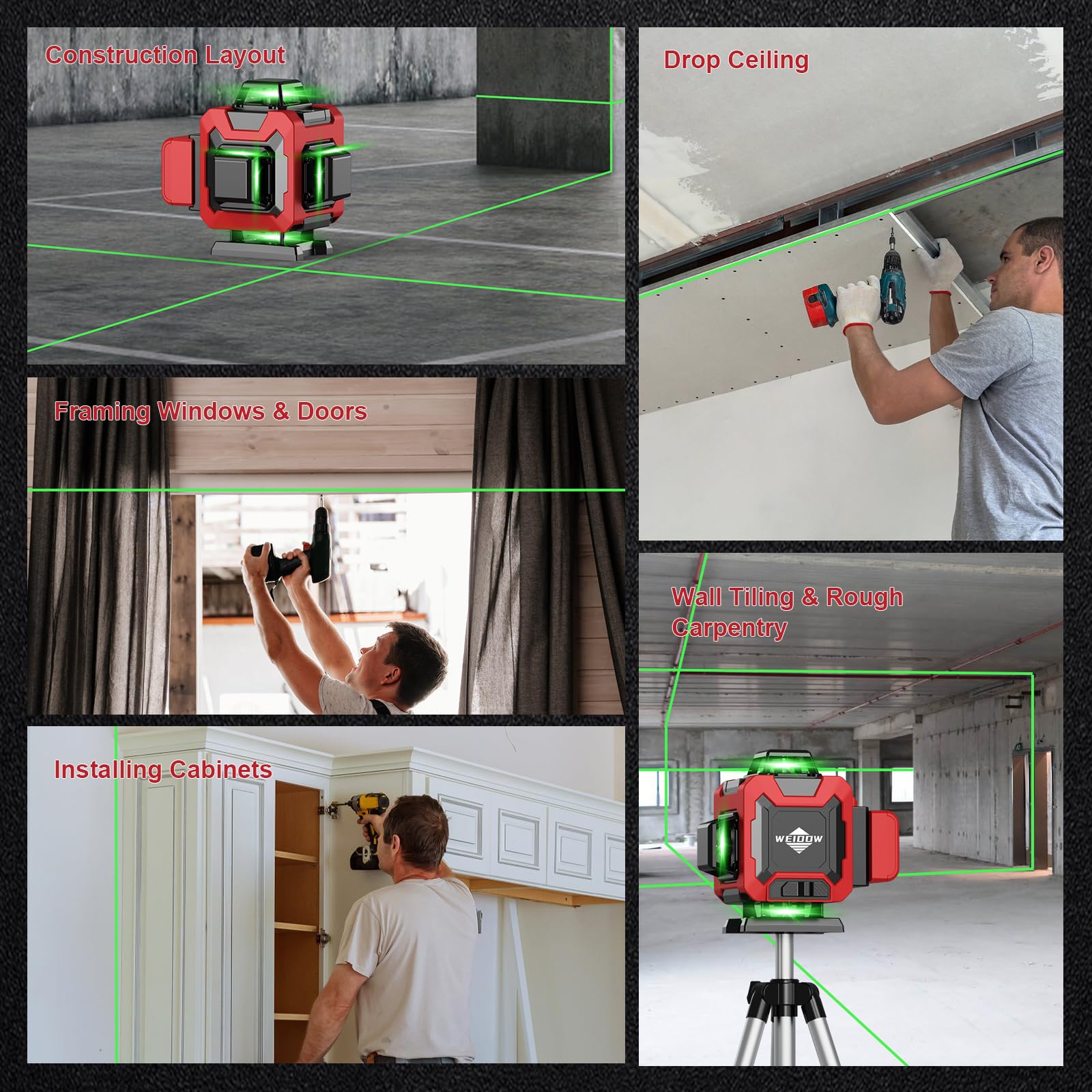 WEIDDW Automatic self-leveling laser saves setup time indoors.