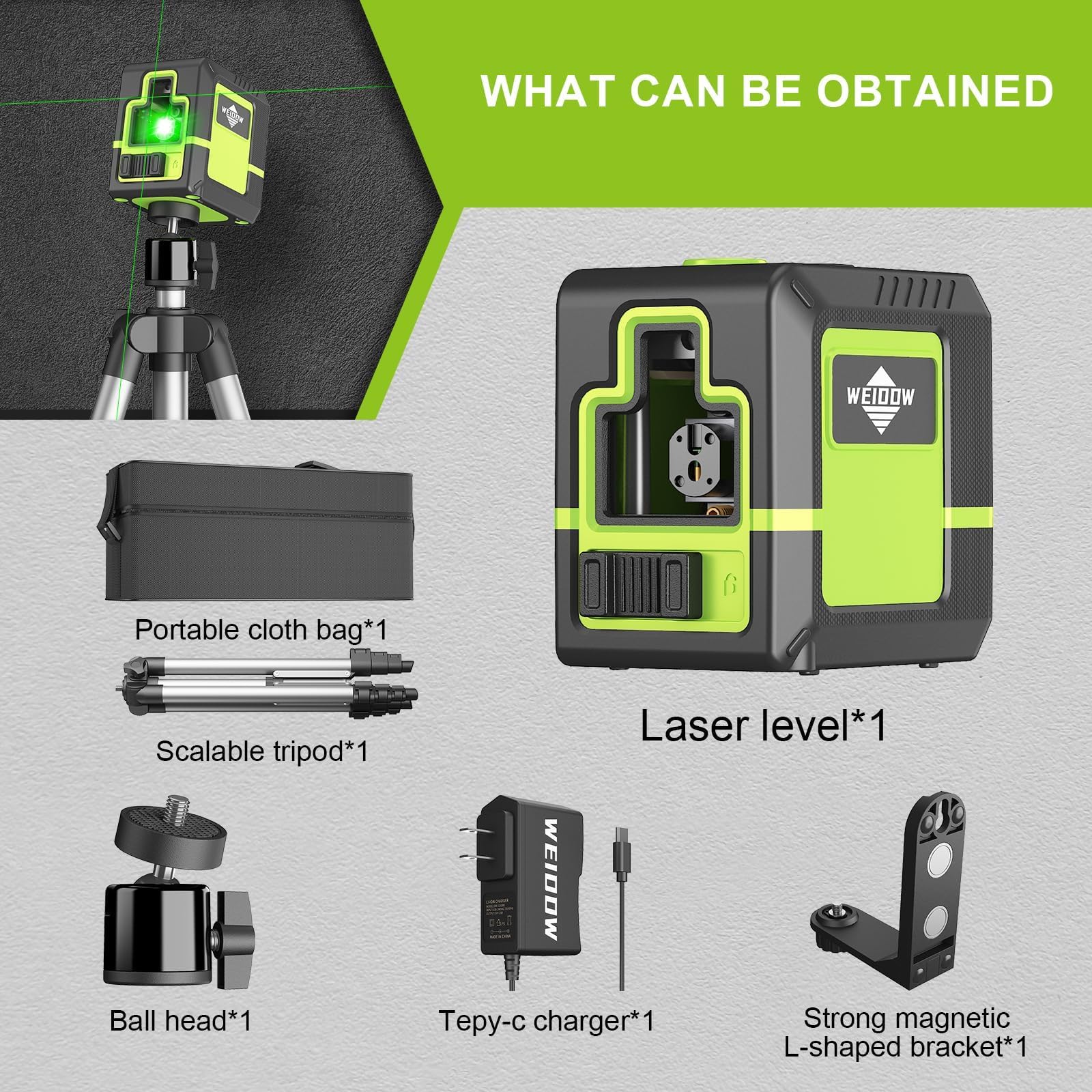 WEIDDW laser level with 1200mAh battery for long work sessions.