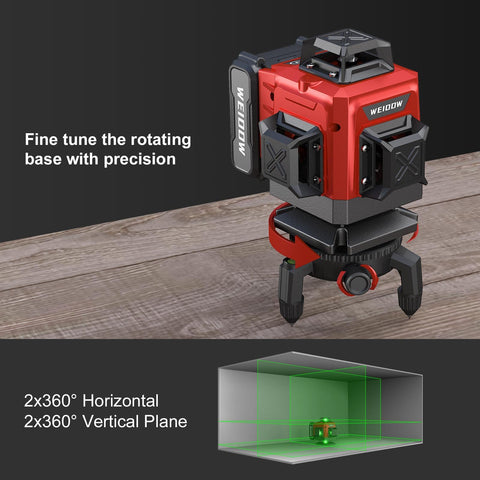 WEIDDW laser level with 3600mAh rechargeable battery for long cordless sessions