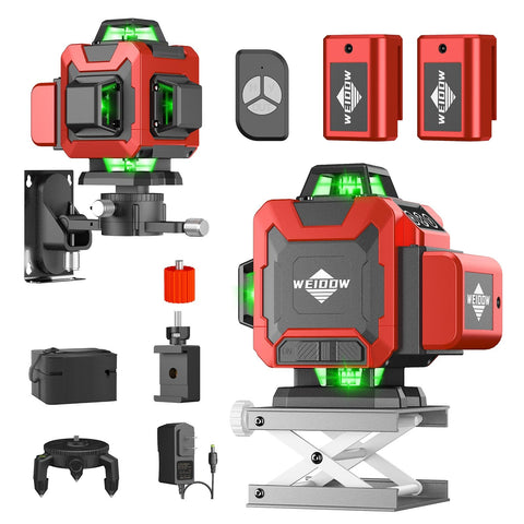 WEIDDW laser level front view with 4D lines for precise room alignment.