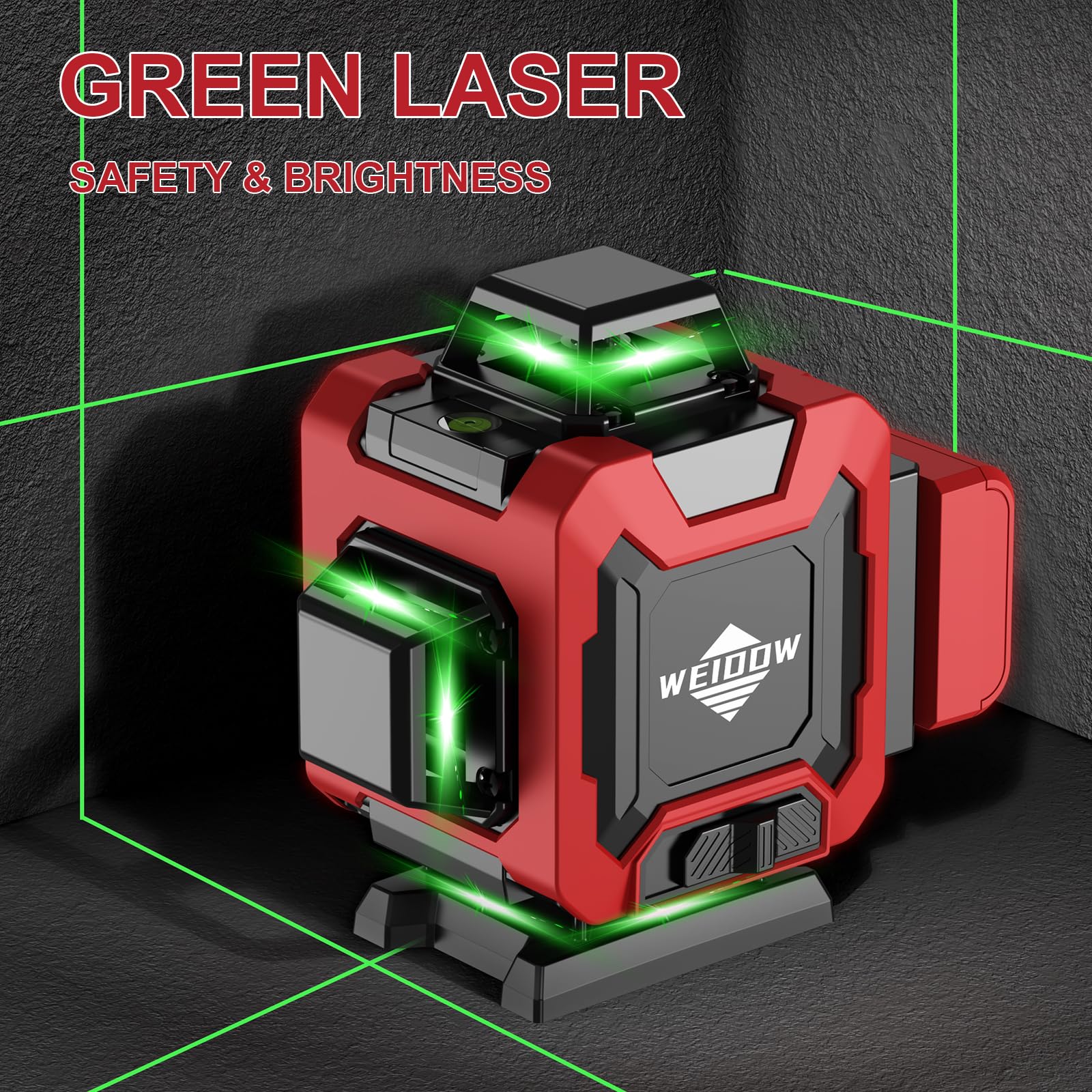 WEIDDW Laser level with remote control enables hands-free line projection.