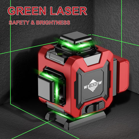 WEIDDW Laser level with remote control enables hands-free line projection.