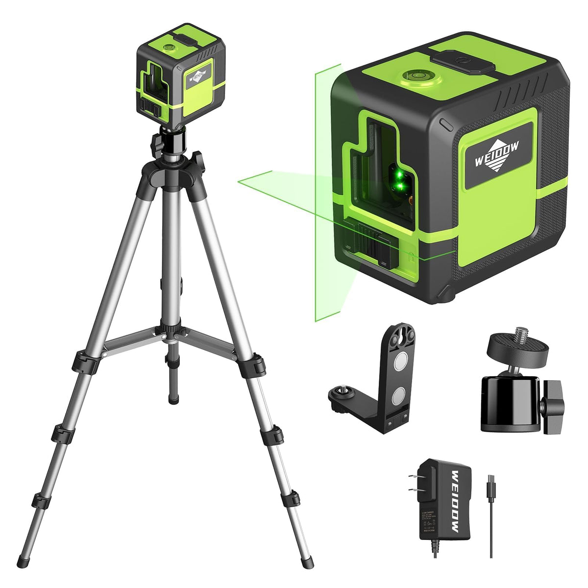 WEIDDW laser level with tripod setup for precise interior alignment.