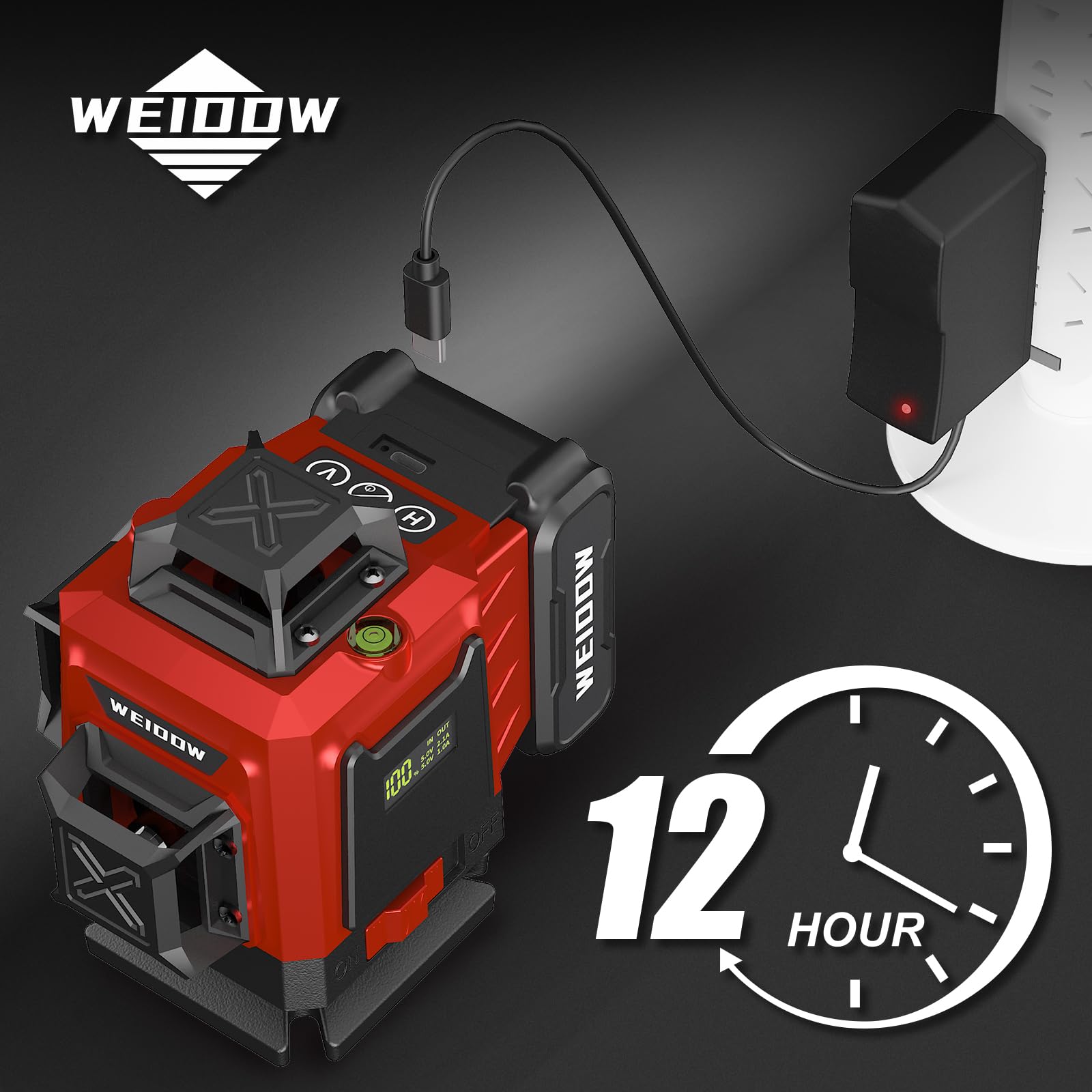 WEIDDW laser level with lifting base clears obstacles for tile installation
