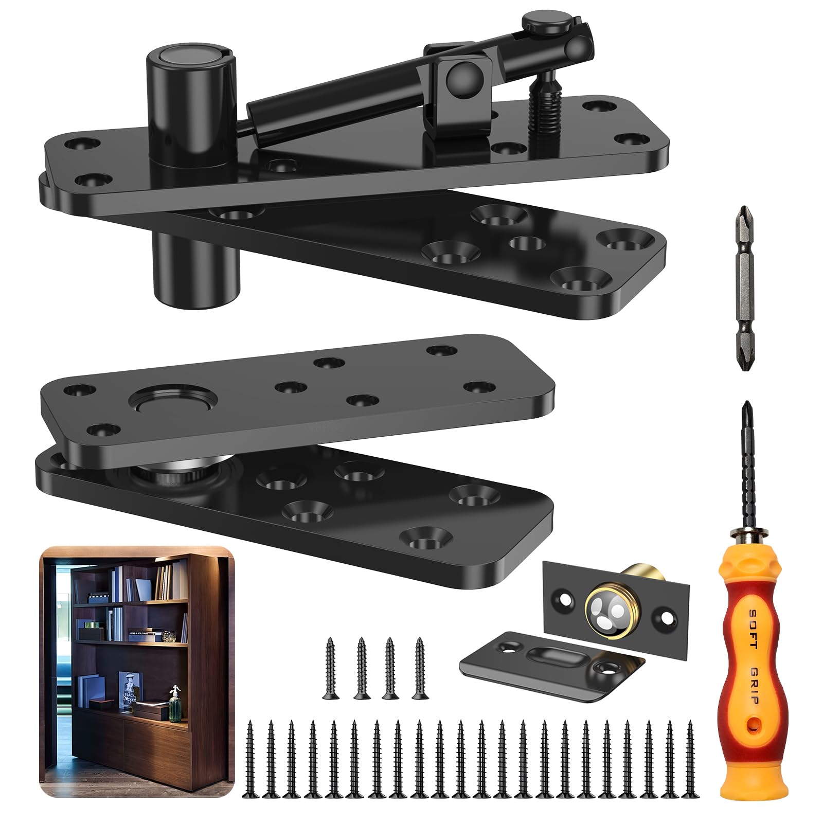 Weigreat hidden door hinge with 360-degree rotation enabling smooth secret-door operation.
