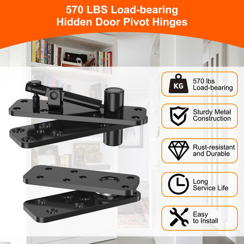 Weigreat hidden door hinge supports up to 570 lbs for sturdy hidden bookcase doors.