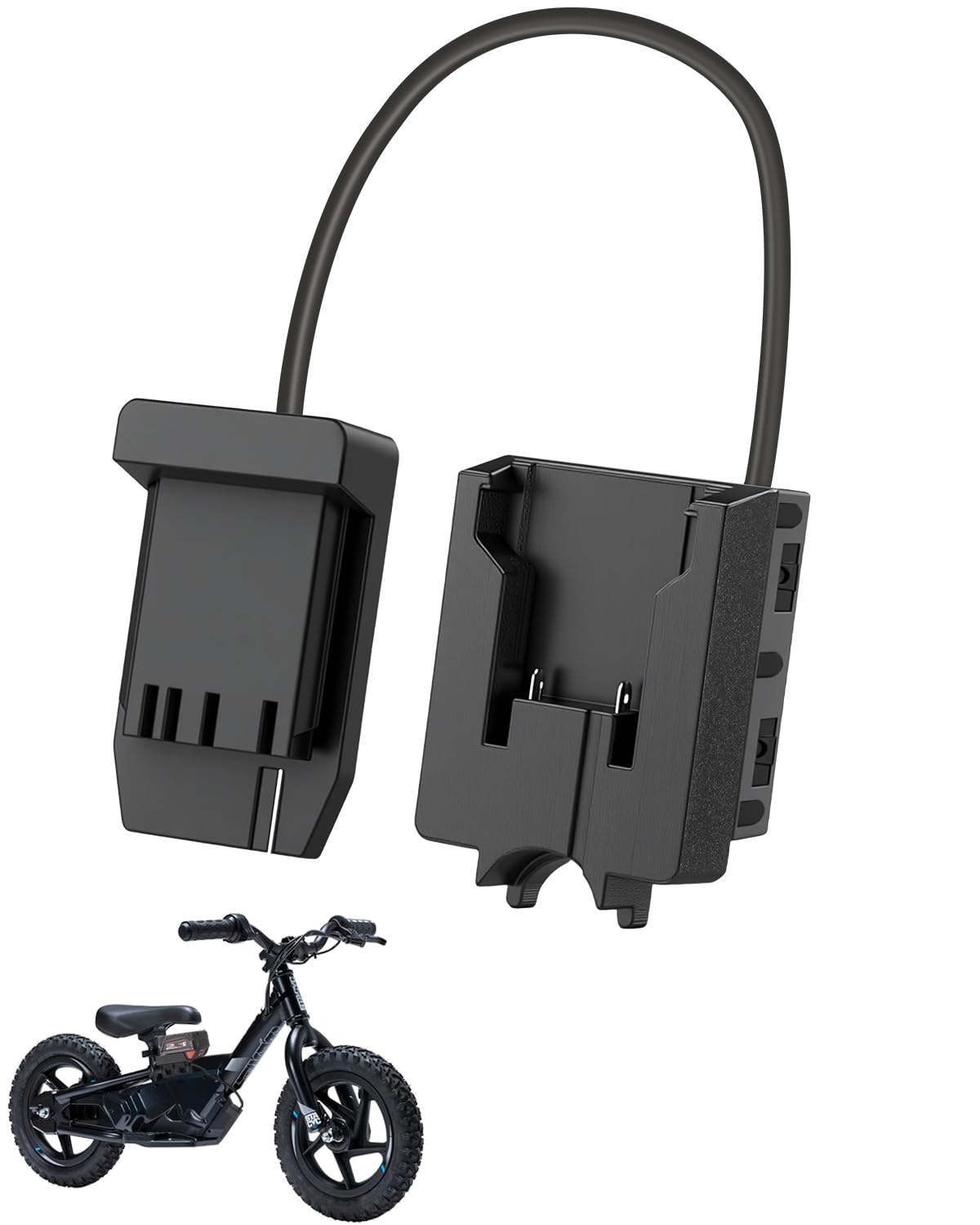 WEIGUZC battery adapter for Stacyc 12eDrive showing under seat battery placement for balance