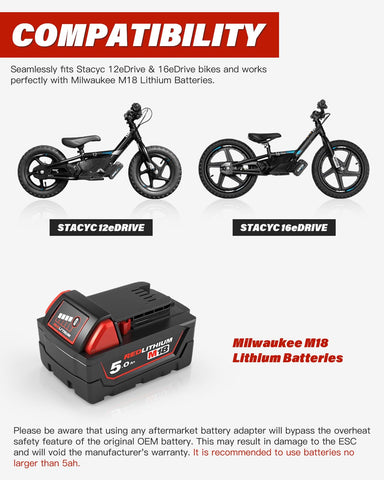 WEIGUZC battery adapter for Stacyc 16eDrive enabling extended ride time with M18 packs