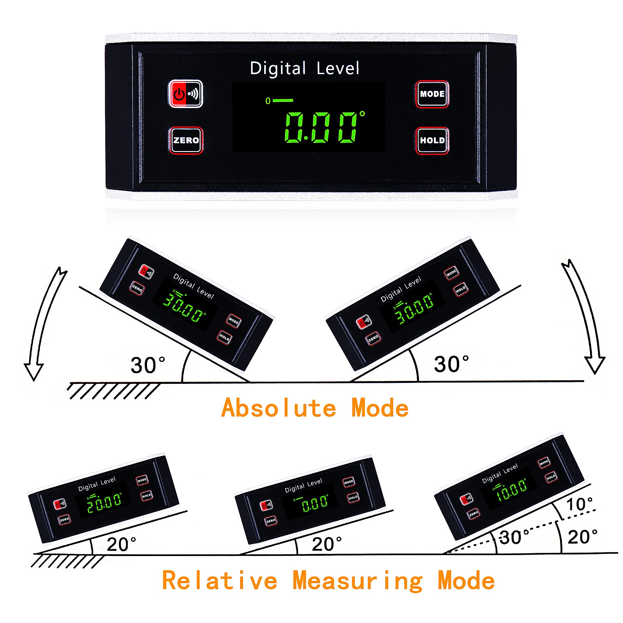 Weikani Inclinometer backlit display stays readable in dim work environments.
