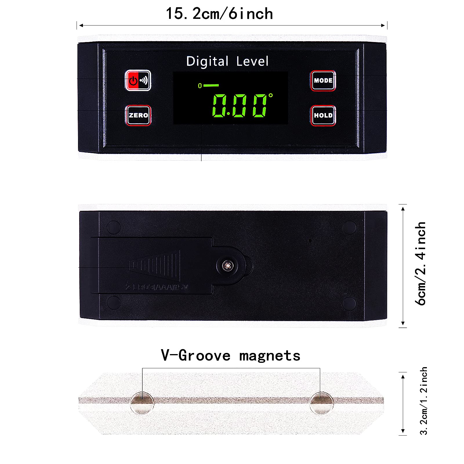 Weikani Inclinometer with V-groove base and magnet clamps to round pipes securely.