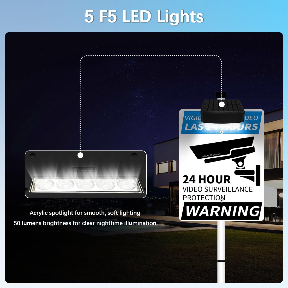 WEILAILIFE built-in 18650 2200mAh battery powers long night lighting.