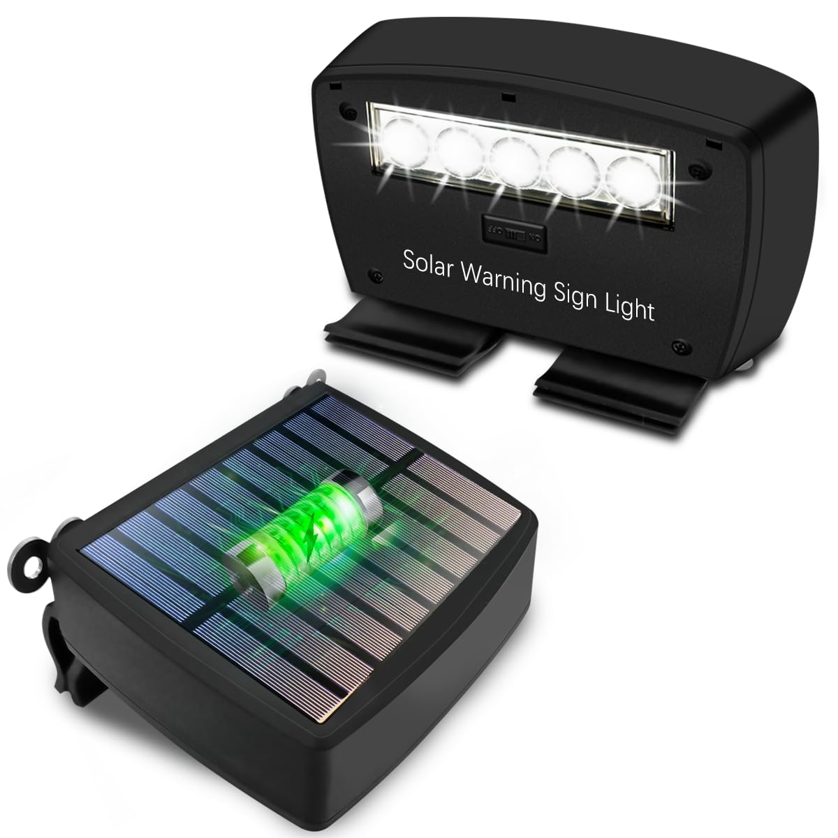 WEILAILIFE solar-powered deck light illuminating a yard sign at night.
