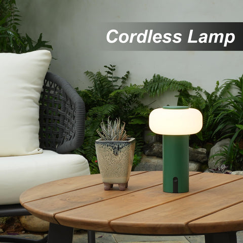 WEILAILUX outdoor cordless table lamp provides rechargeable lighting for evenings outside.