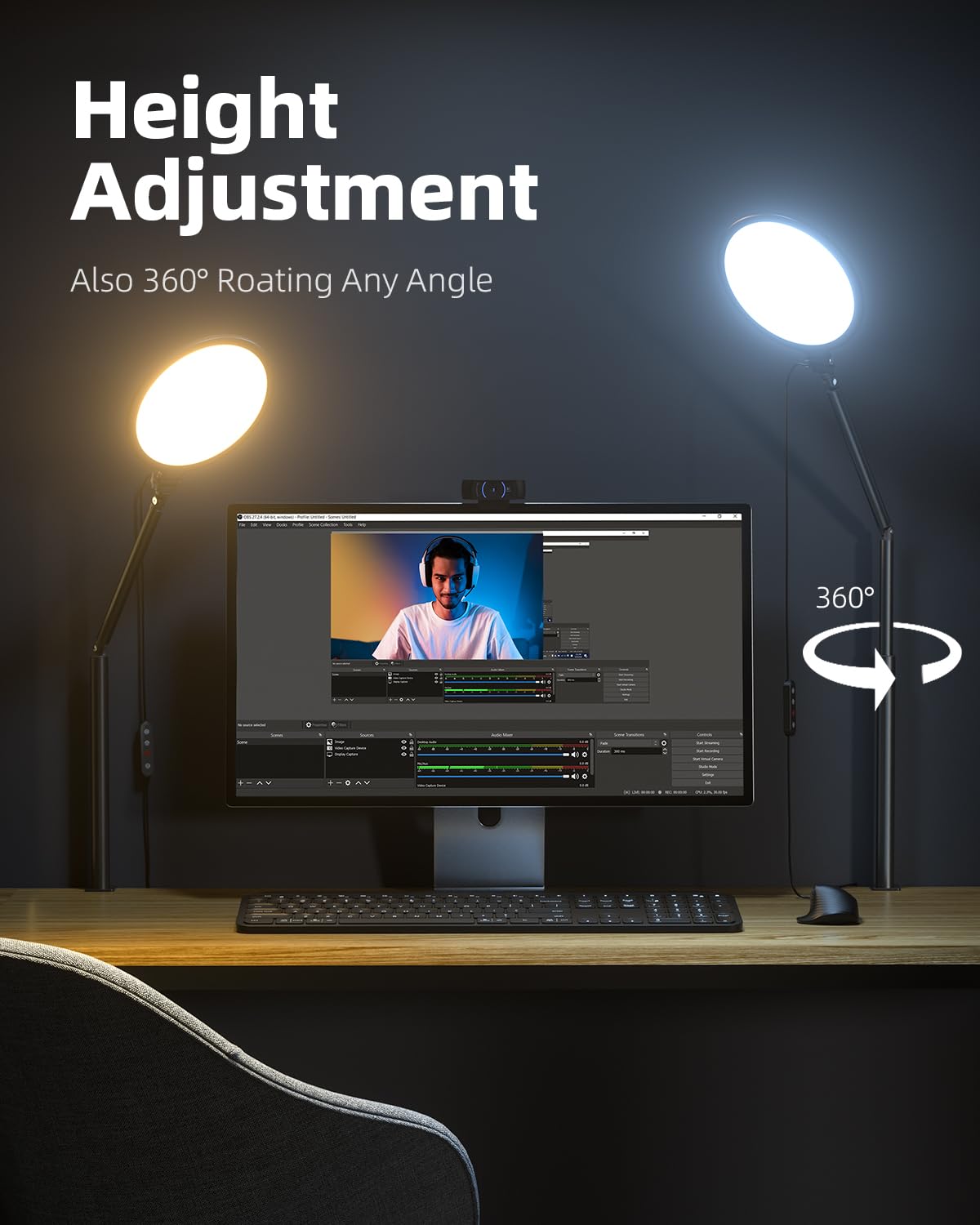 Weilisi light head tilted 180 degrees for top-down recording