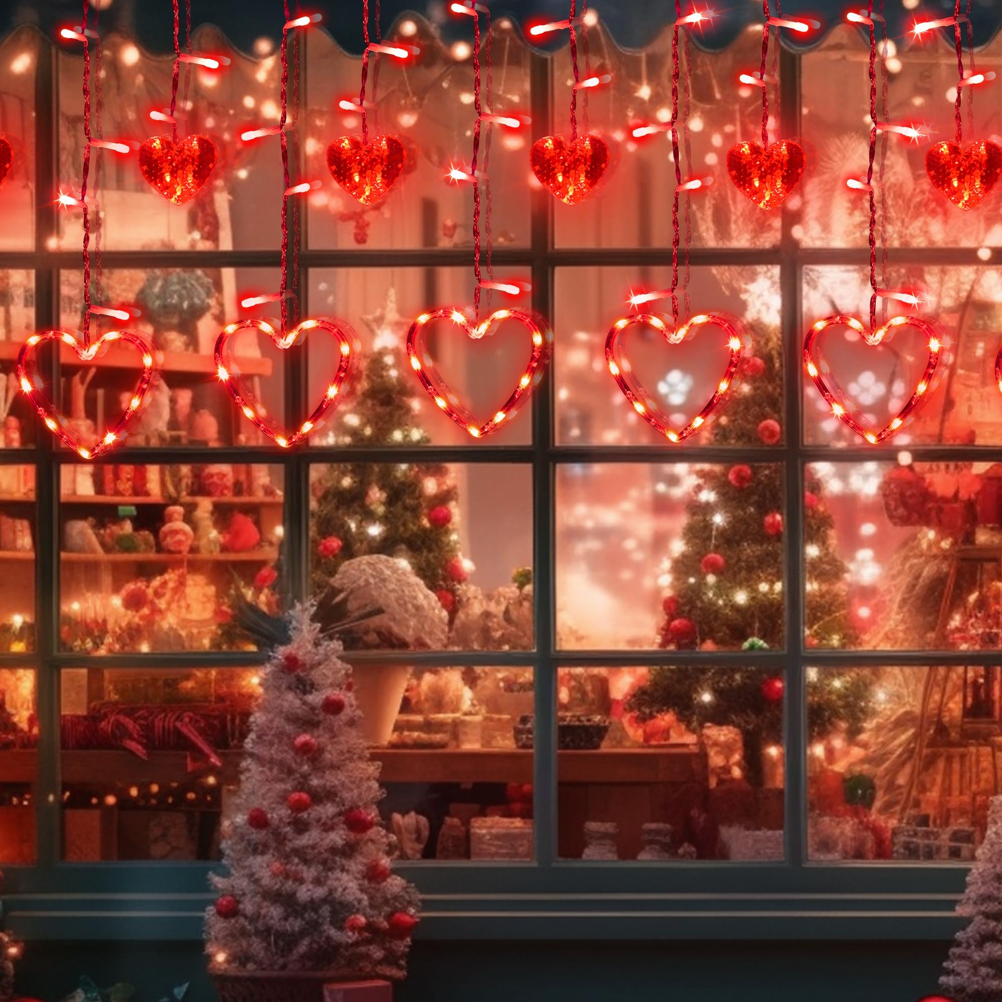 weillsnow red heart lights enhance Valentine’s Day decor and photos.