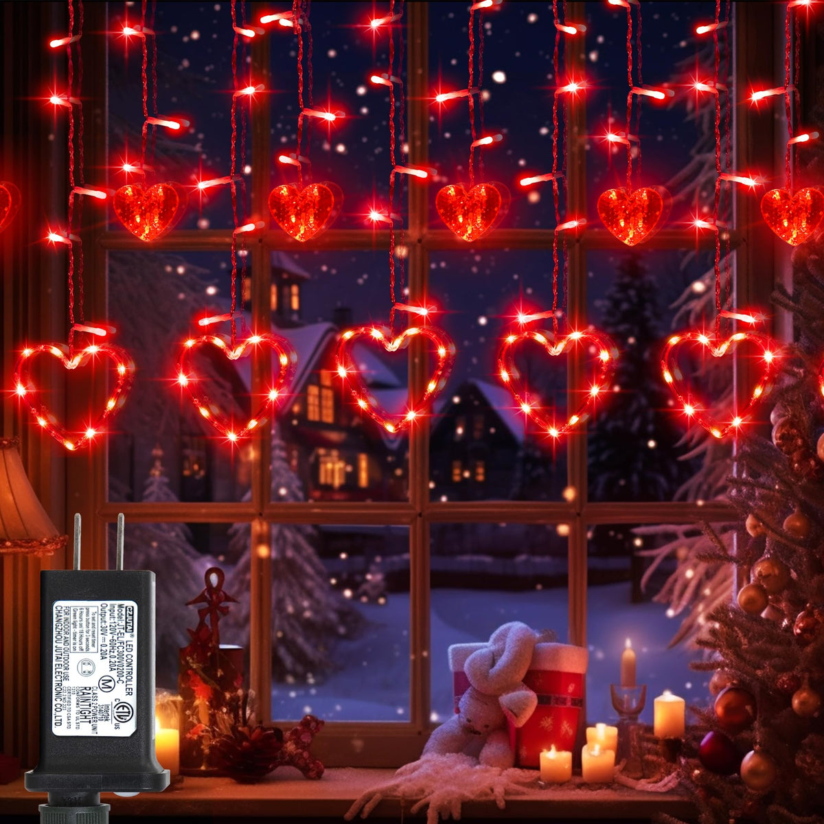 weillsnow red heart curtain lights with 12 hearts create warm indoor ambience.