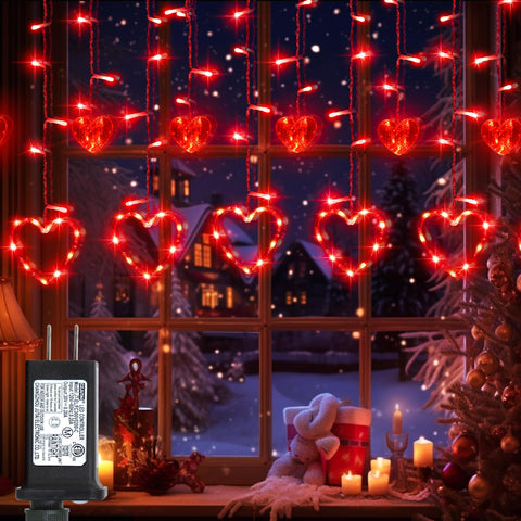 weillsnow red heart curtain lights with 12 hearts create warm indoor ambience.