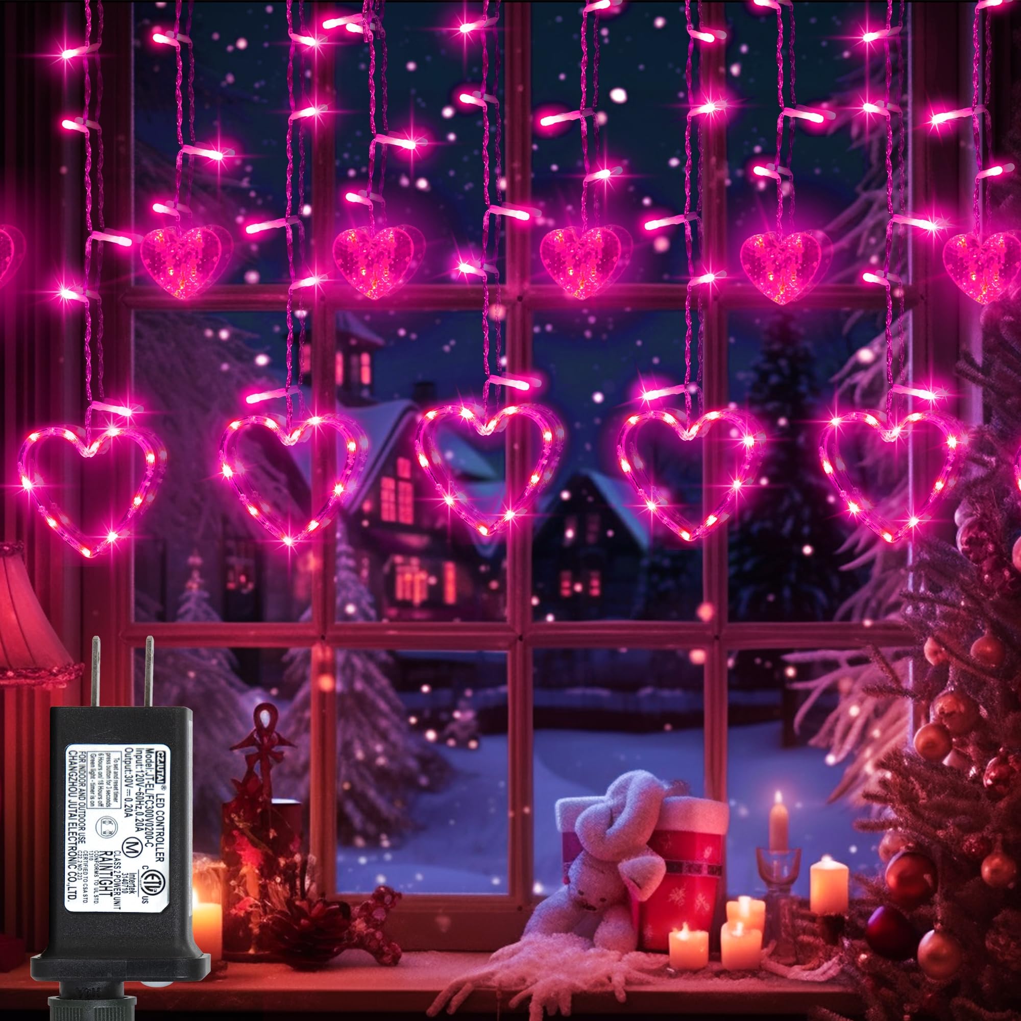 Weillsnow valentines heart curtain 138-led creates a soft romantic glow indoors.