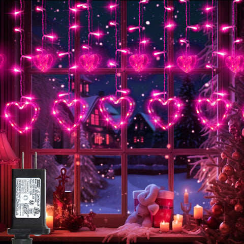 Weillsnow valentines heart curtain 138-led creates a soft romantic glow indoors.