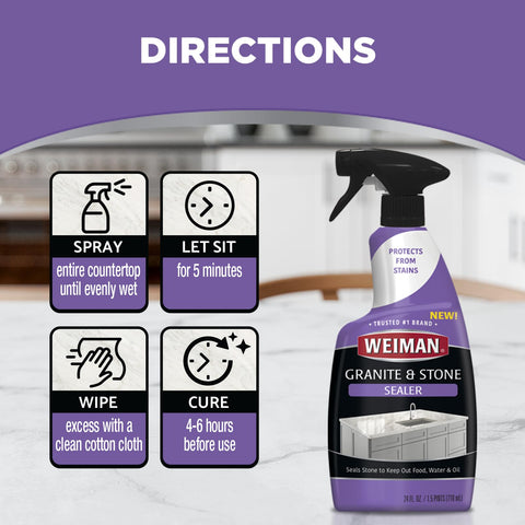 Weiman Granite & Stone Sealer Spray on bathroom tile shows water resistance.