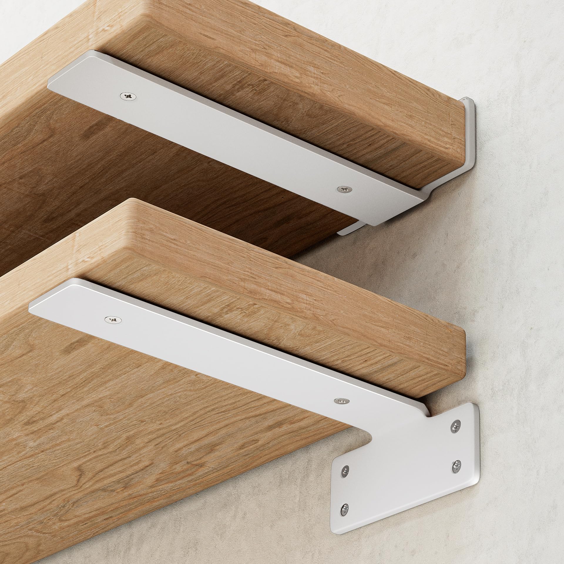 WEKIS 6in white shelf brackets with hidden design for clean, sturdy shelves.