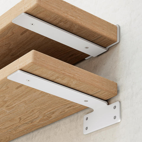 WEKIS 6in white shelf brackets with hidden design for clean, sturdy shelves.
