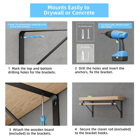 WEKIS heavy-duty shelf brackets ready for drywall or masonry installations