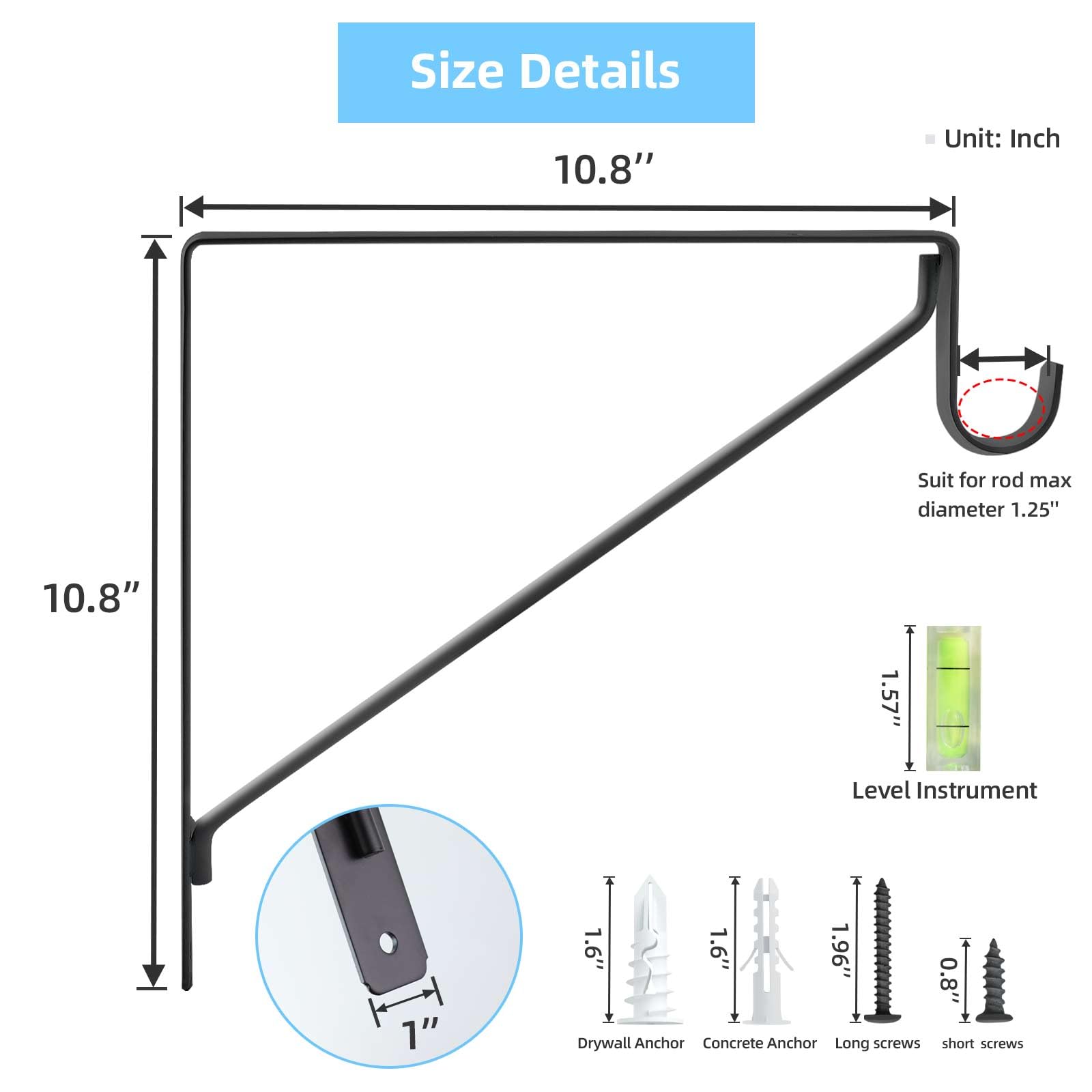 WEKIS closet bracket matte black pack side view for easy installation reference