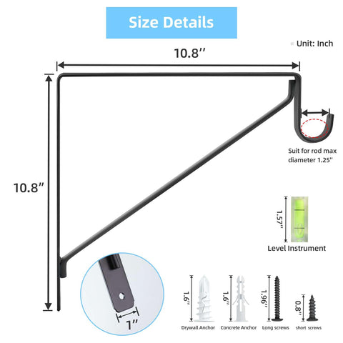 WEKIS closet bracket matte black pack side view for easy installation reference