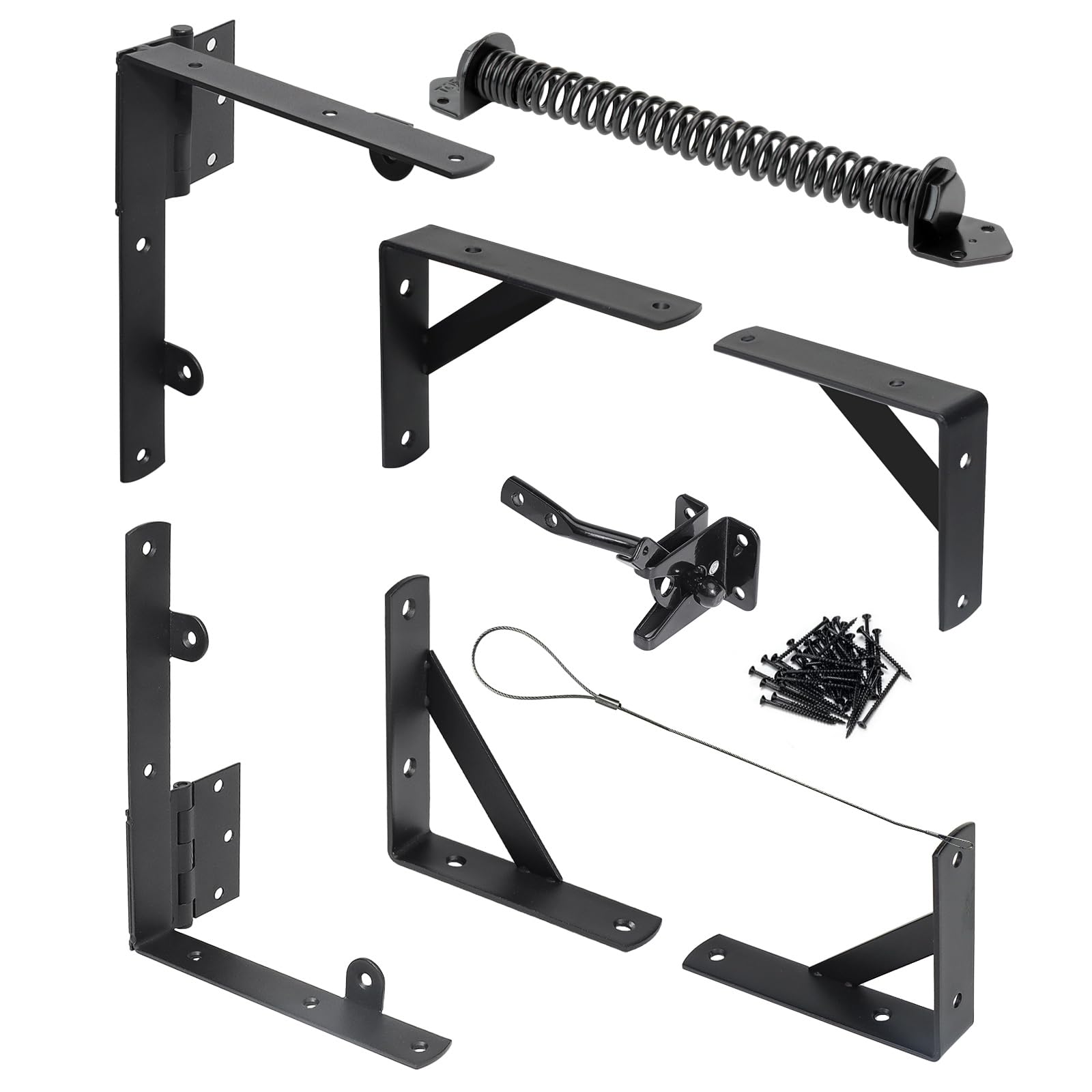WEKIS fence gate kit components: hinges and corner brackets for sturdy sag-free wooden gates