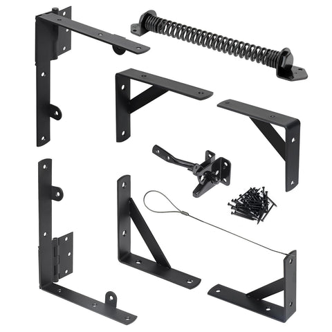 WEKIS fence gate kit components: hinges and corner brackets for sturdy sag-free wooden gates