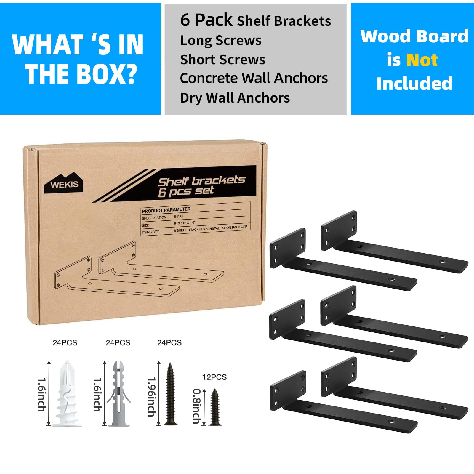 WEKIS includes screws and anchors for easy wall mounting on multiple surfaces.