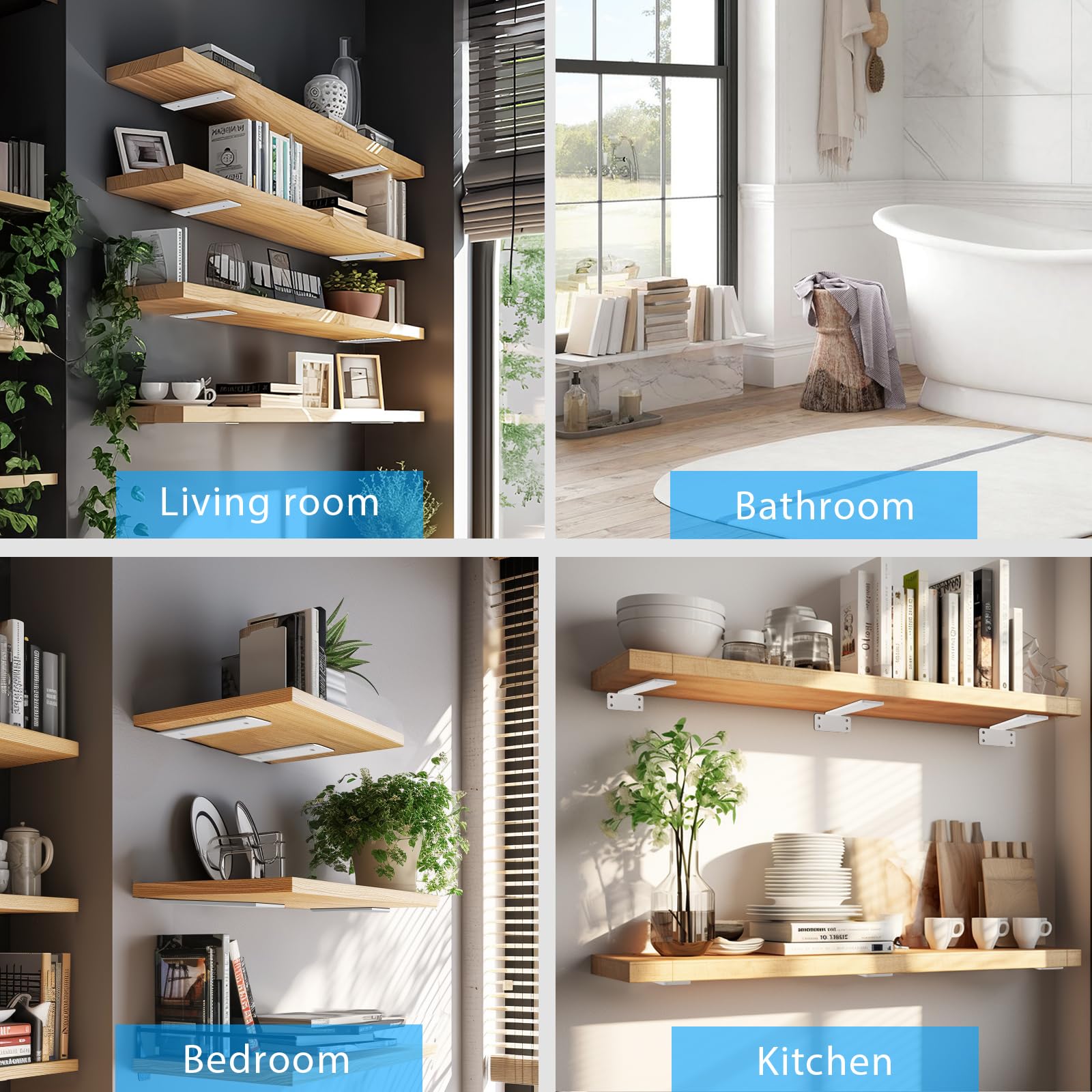 WEKIS pack of 6 floating brackets ready for strong wooden shelves.