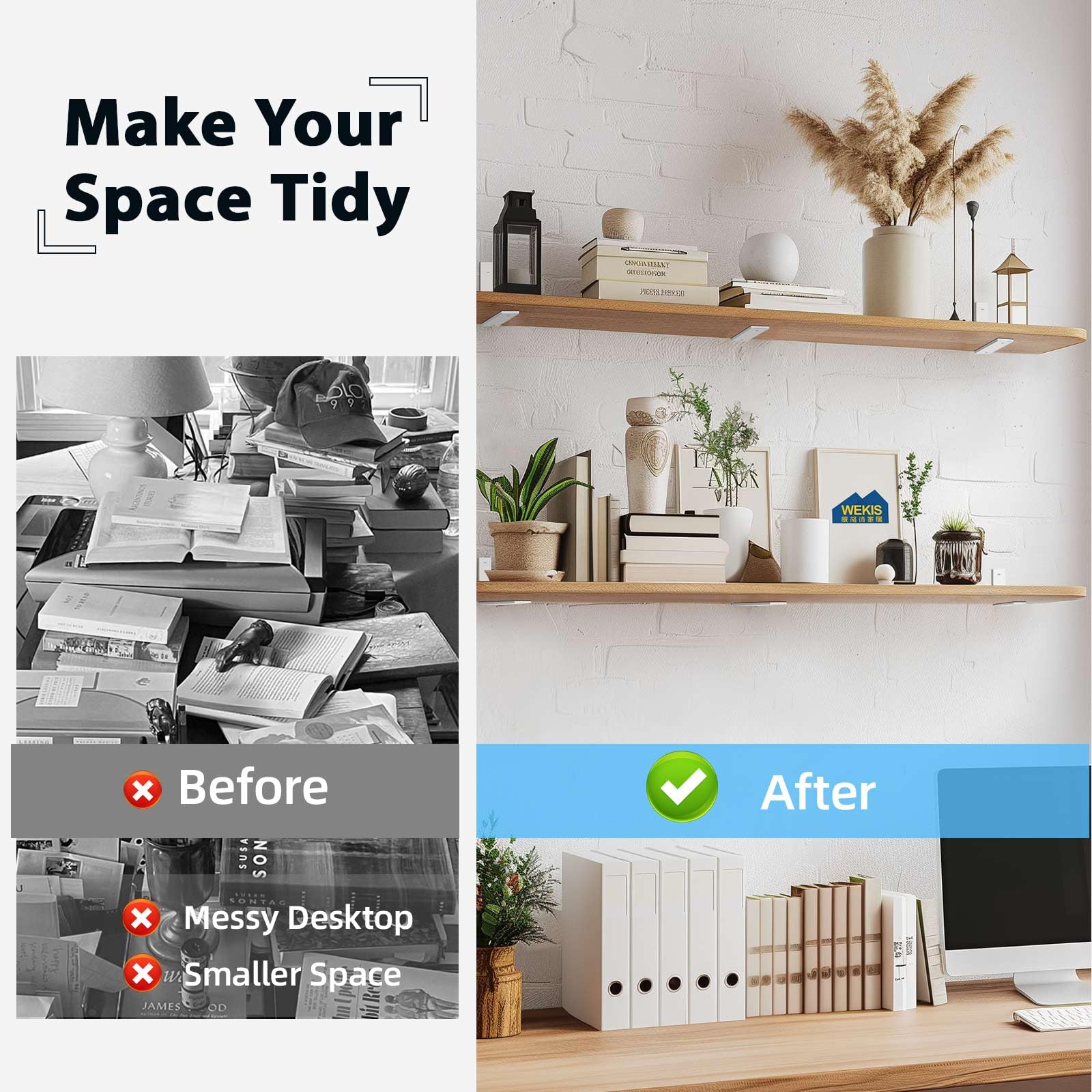 WEKIS wall shelf bracket installed on wall for organized space