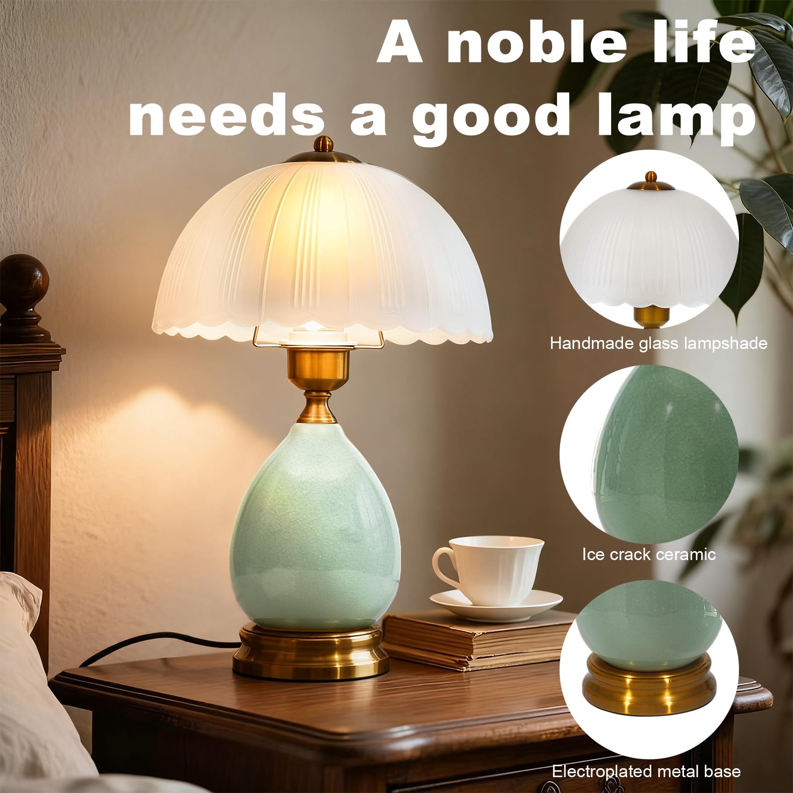 WELAISA classic chinoiserie green-glass lamp with elegant silhouette for living room ambiance