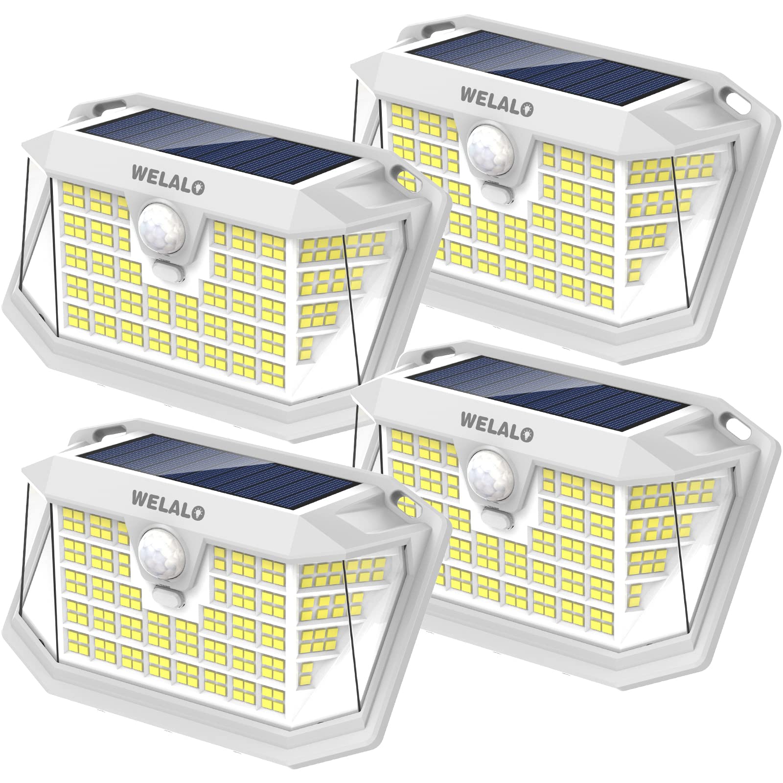 WELALO solar motion lights on the wall provide bright outdoor illumination.