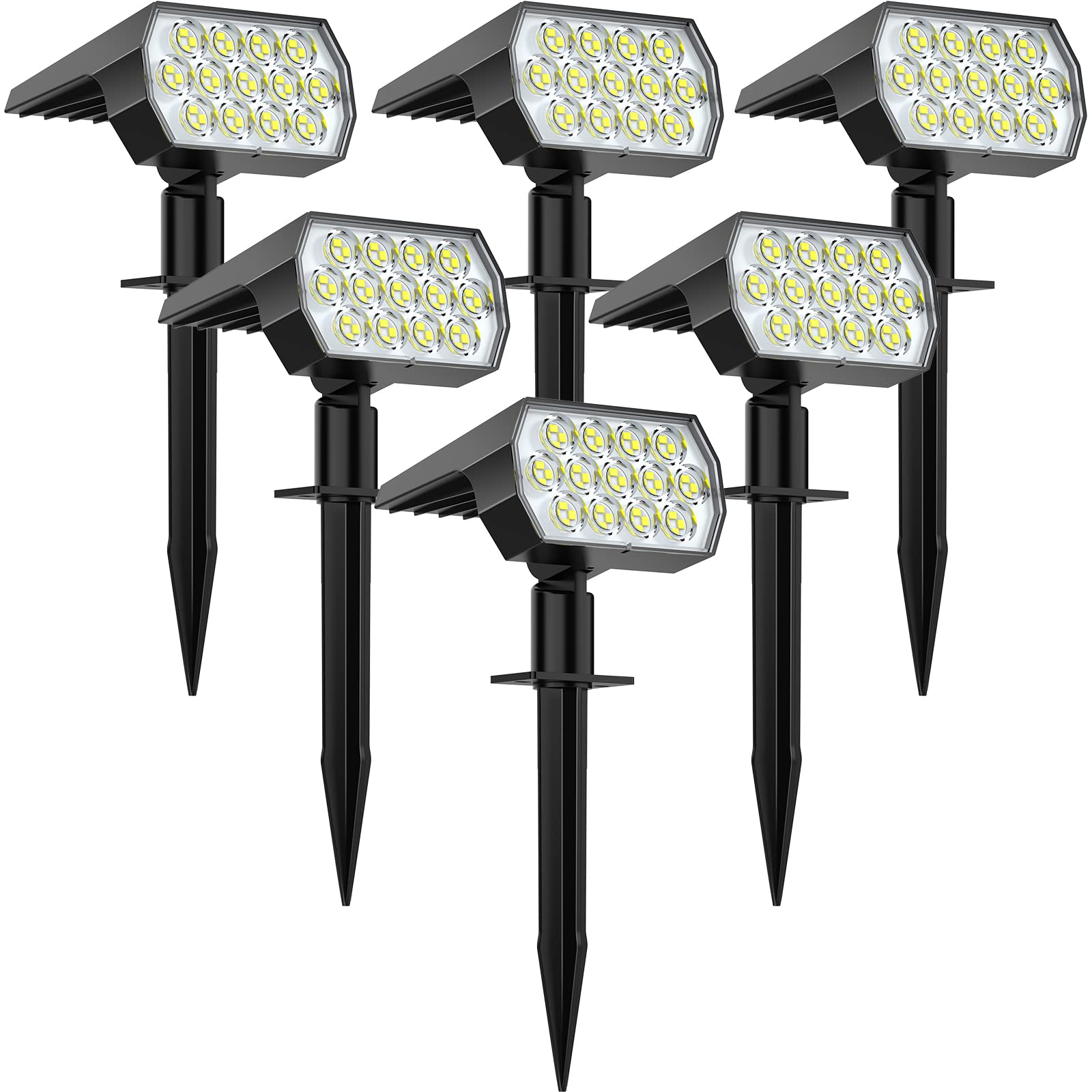 WELALO solar spotlights 6-pack front view with bright pathway lighting