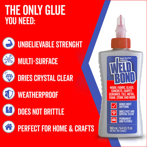Weldbond anchors porous surfaces, ideal for crafts and mosaic work.