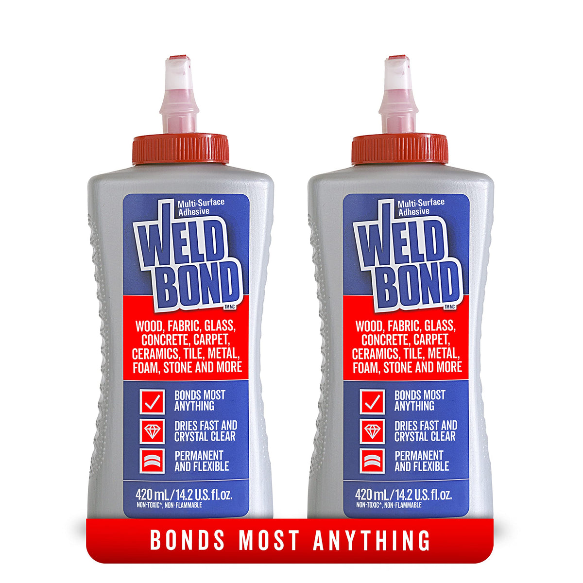 Weldbond multi-surface glue bottle bonds wood, ceramic, and metal for crafts.