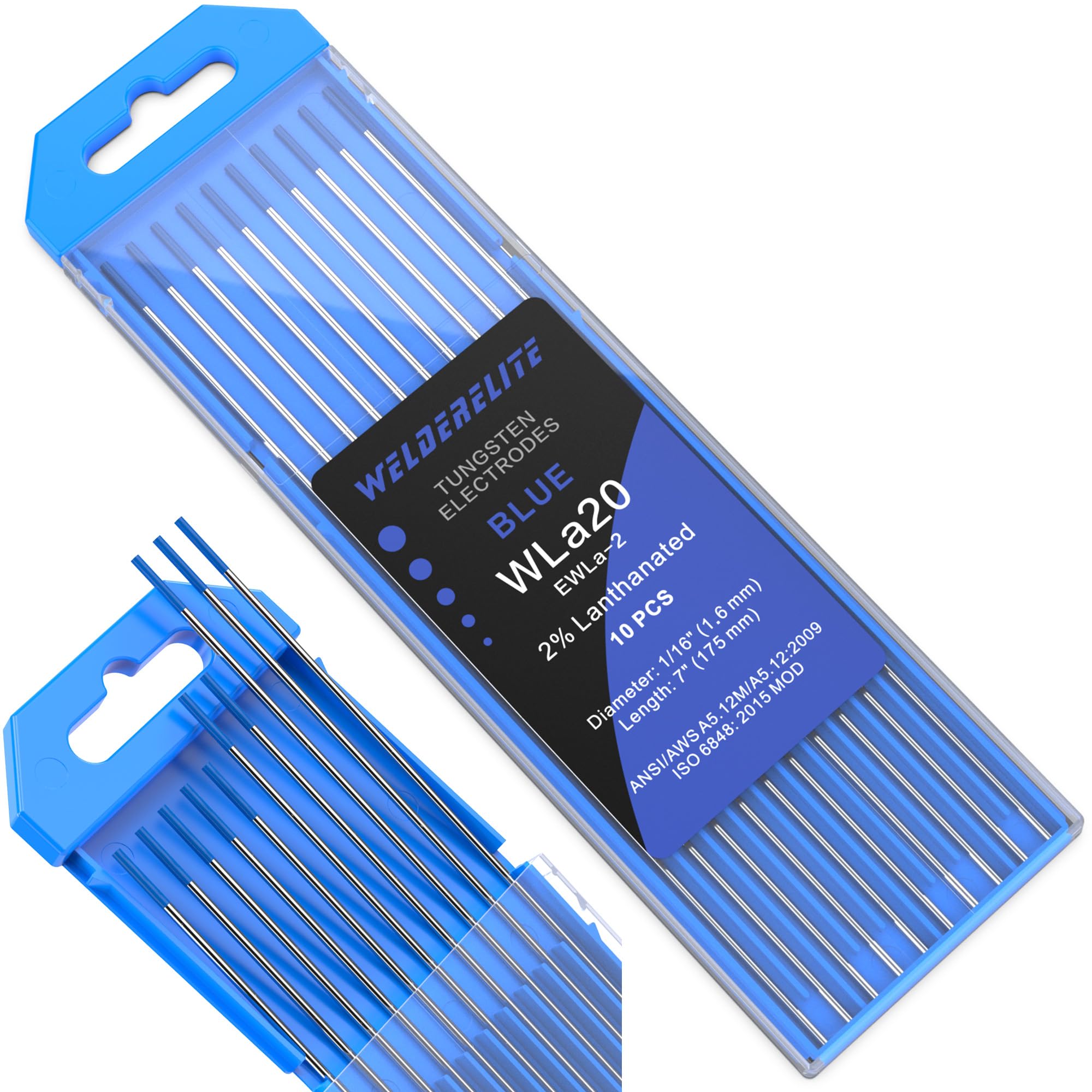 WelderElite WL20 blue 2% lanthanated tungsten 1/16 x 7 inch enables reliable arc start.