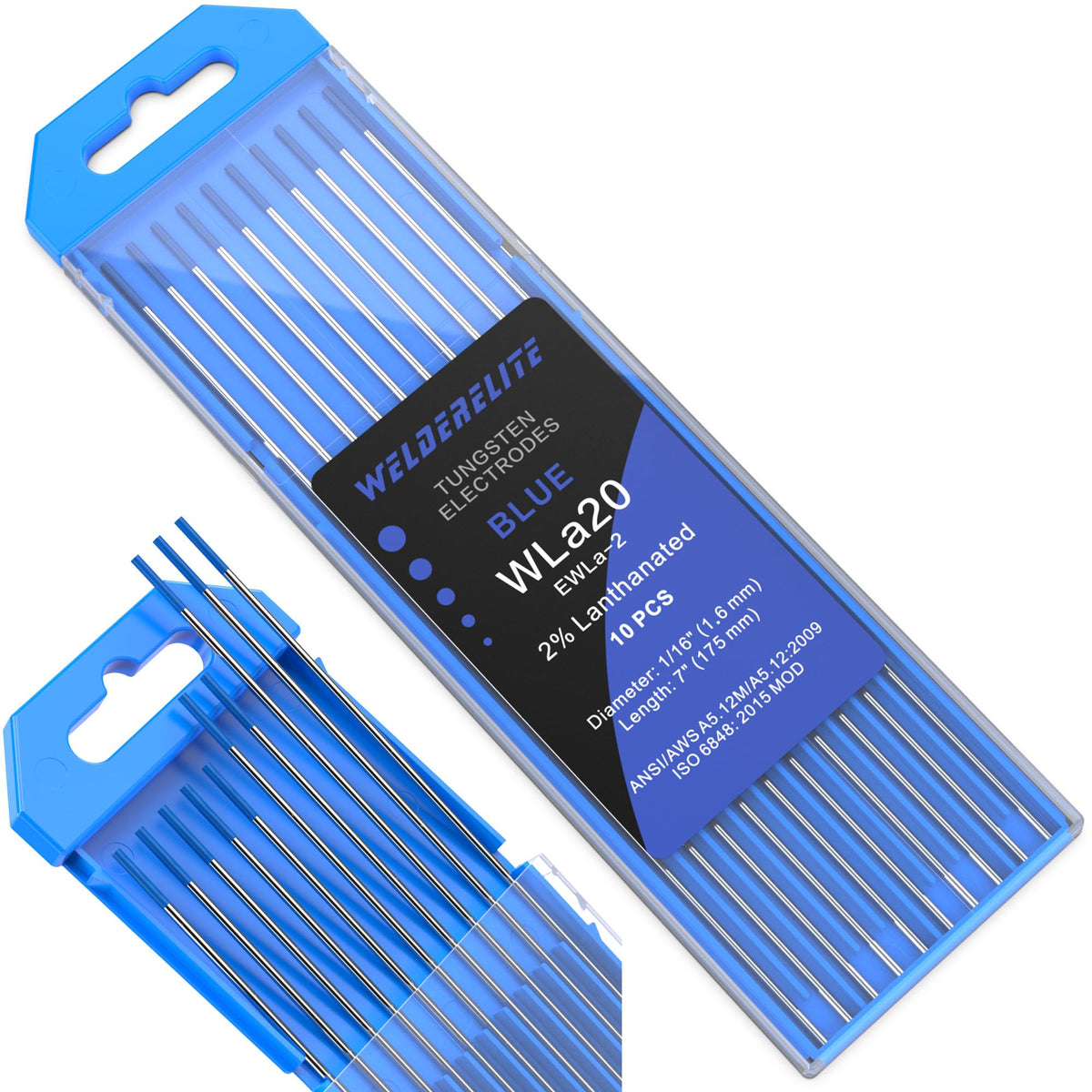 WelderElite WL20 blue 2% lanthanated tungsten 1/16 x 7 inch enables reliable arc start.