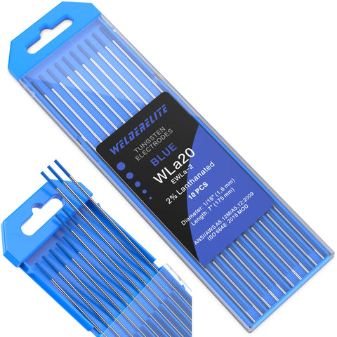 WelderElite WL20 blue 2% lanthanated tungsten 1/16 x 7 inch enables reliable arc start.