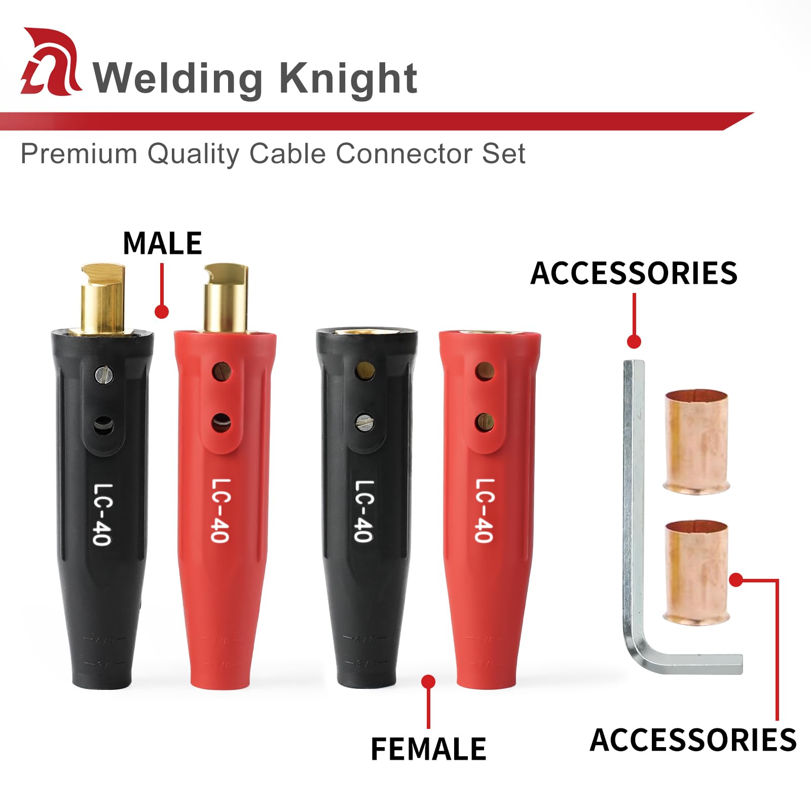 Welding Knight LC40 kit includes two male and two female connectors for complete sets.