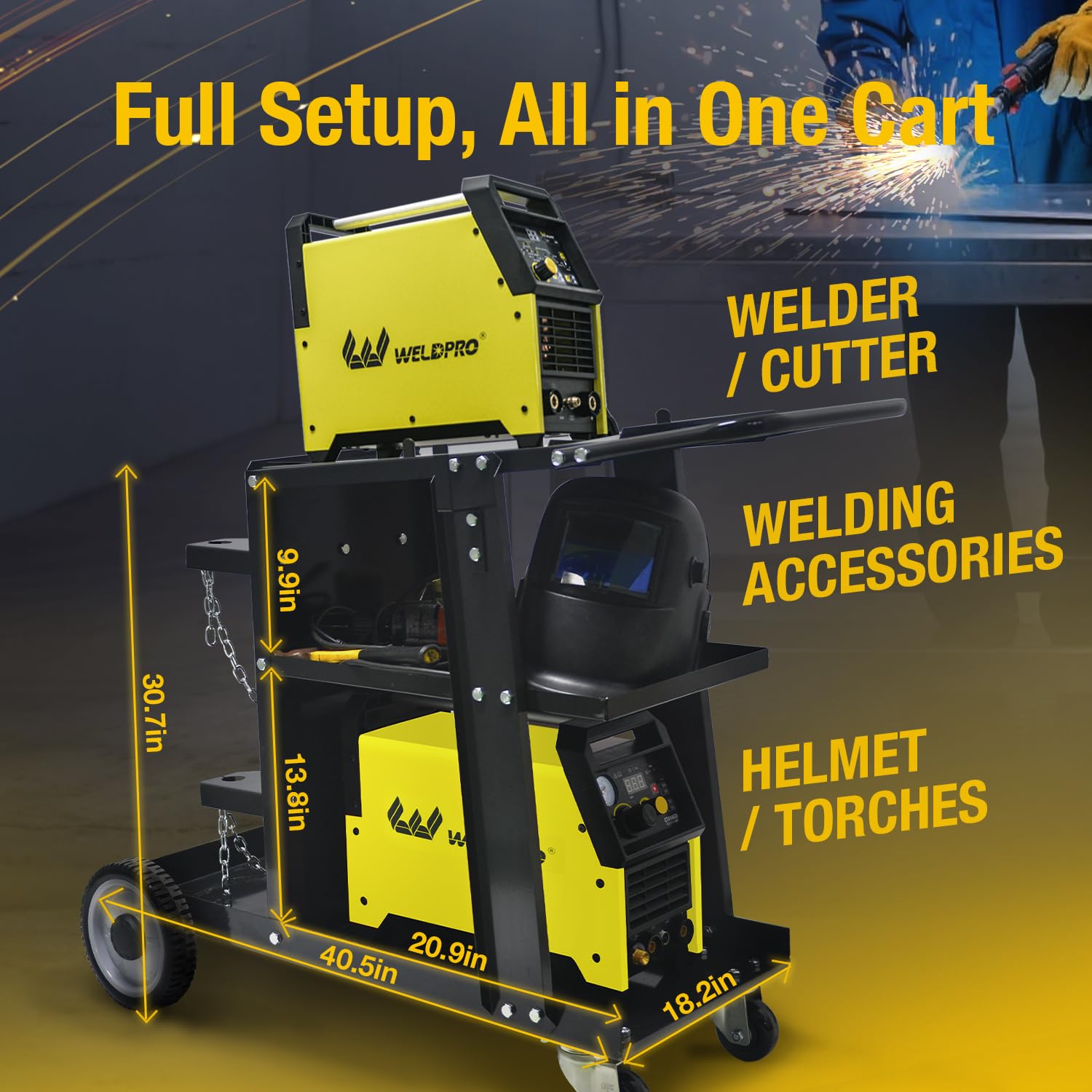 W Weldpro welding cart dimensions and tray sizes for planning