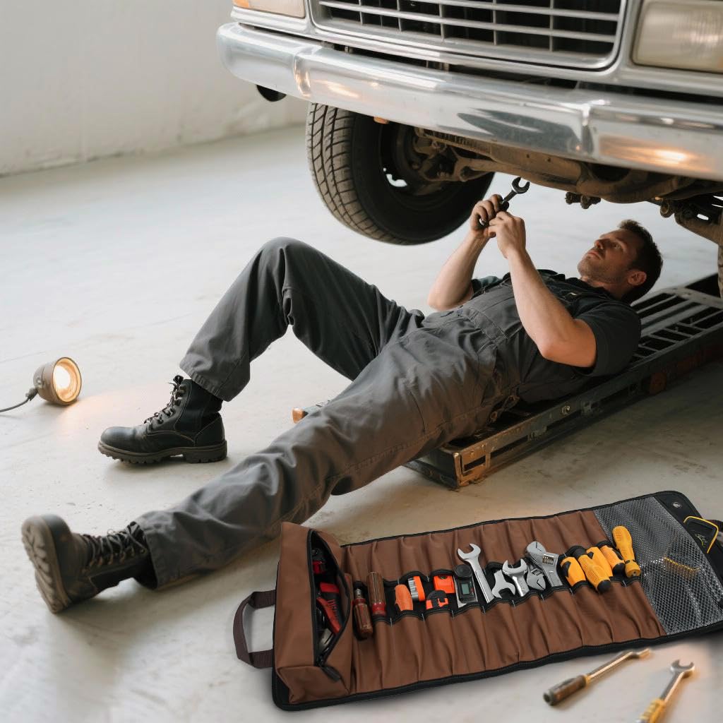 Welkinland 23-pocket canvas tool roll open layout highlights organized space