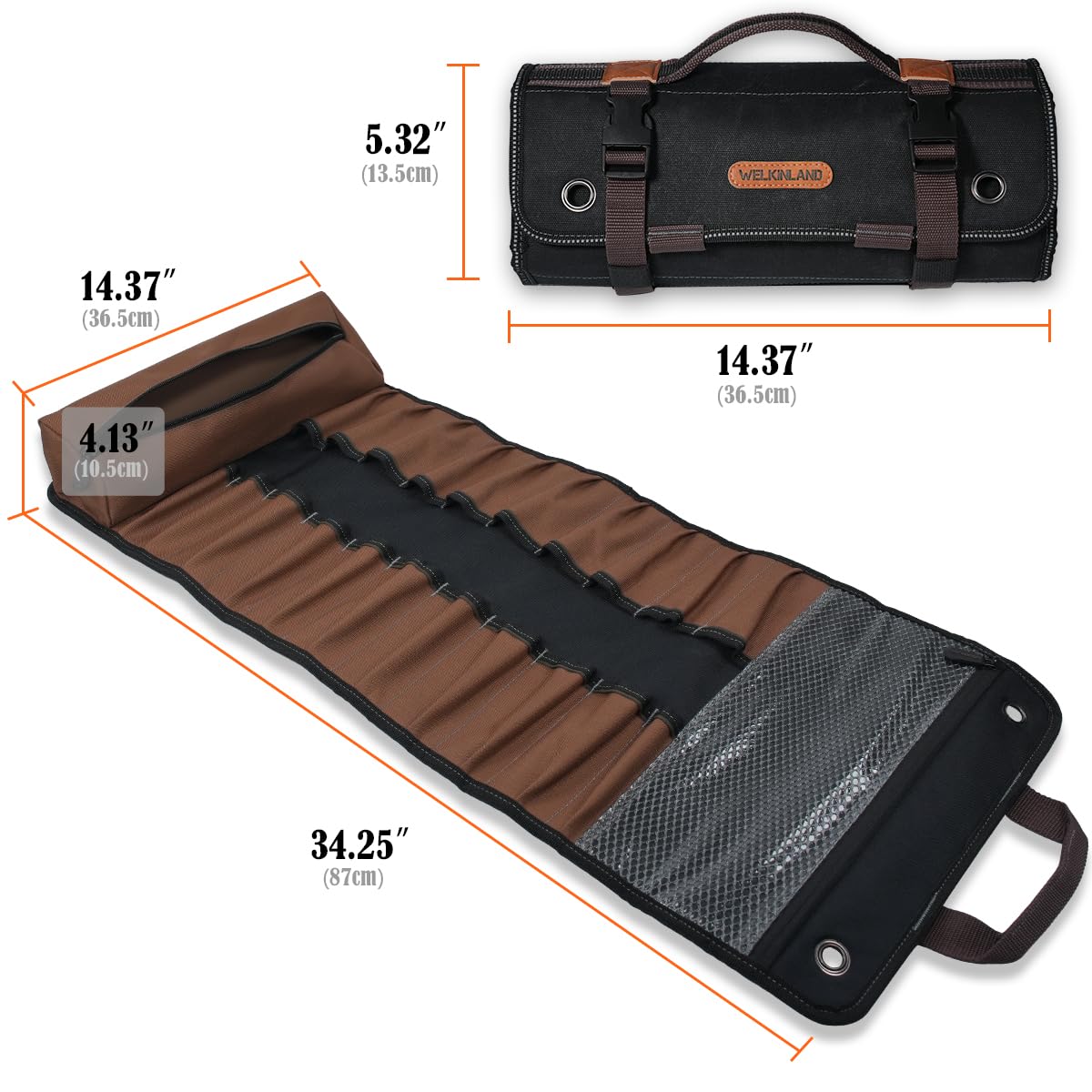 Welkinland 23-pocket canvas tool roll quick access slit pocket visible for tools