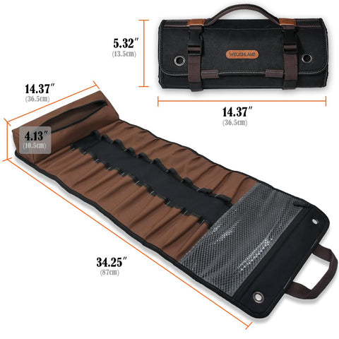 Welkinland 23-pocket canvas tool roll quick access slit pocket visible for tools